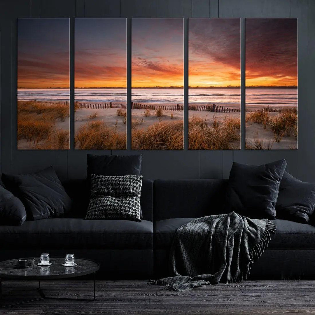 Sunset over the Ocean Wall Art Canvas Print Large Beach Artwork