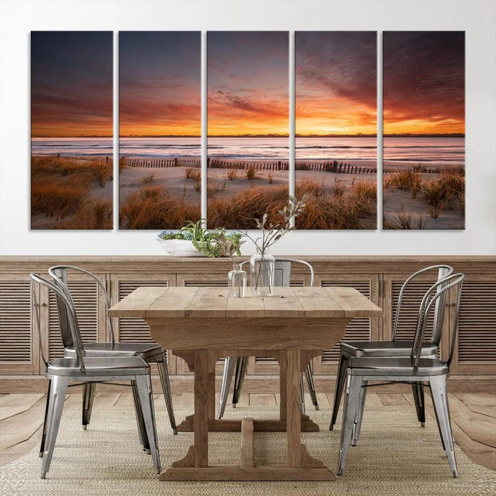 Sunset over the Ocean Wall Art Canvas Print Large Beach Artwork