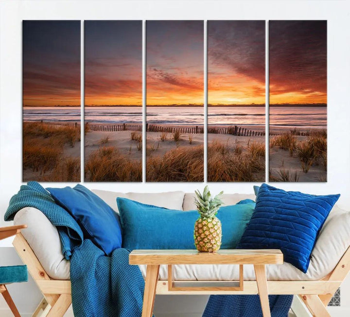 Sunset over the Ocean Wall Art Canvas Print Large Beach Artwork