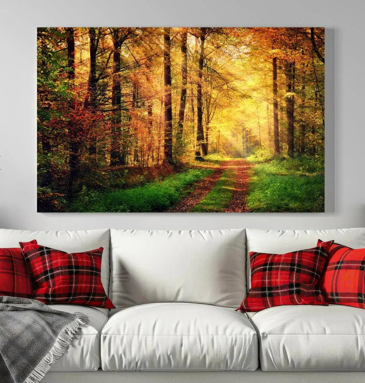 Sunshine Through Red Forest Canvas Print Large Artwork