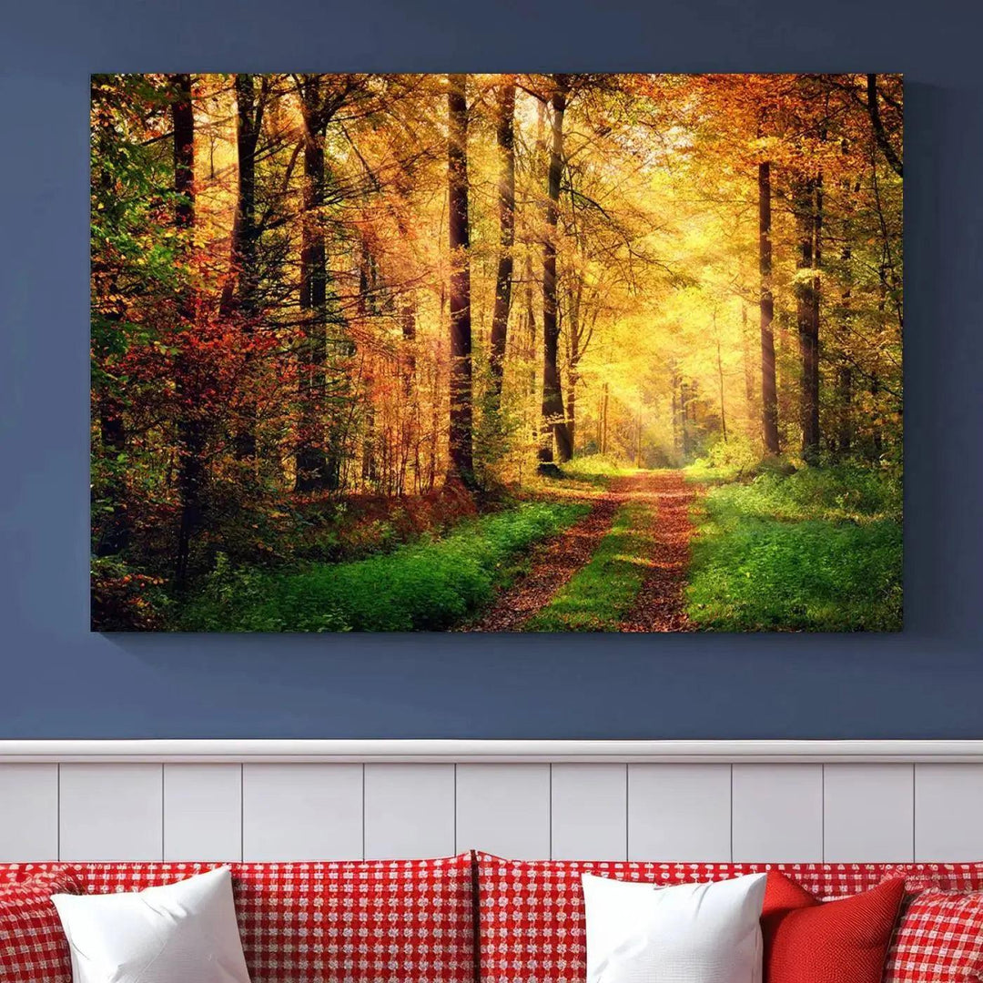 Sunshine Through Red Forest Canvas Print Large Artwork