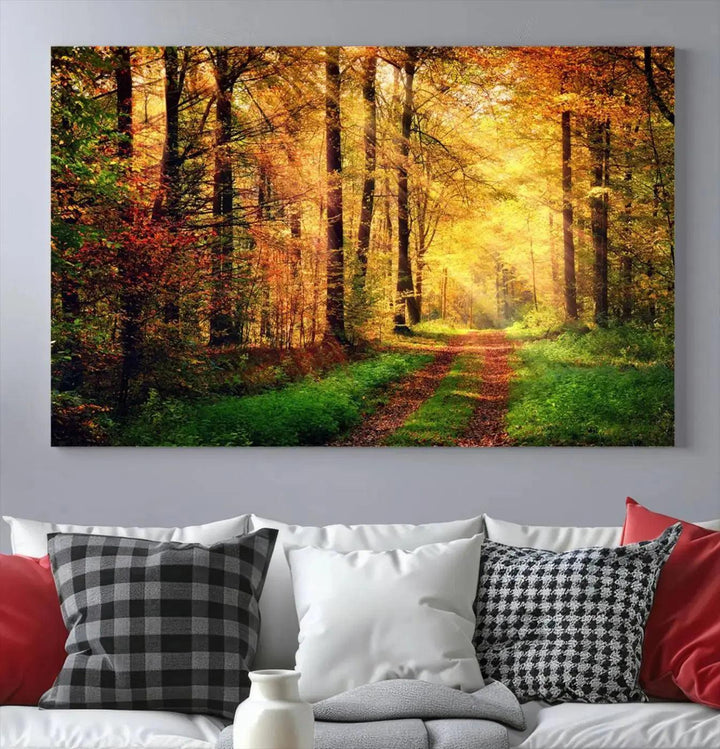 Sunshine Through Red Forest Canvas Print Large Artwork