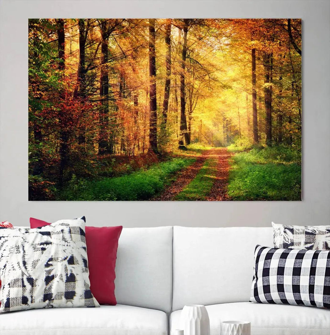 Sunshine Through Red Forest Canvas Print Large Artwork