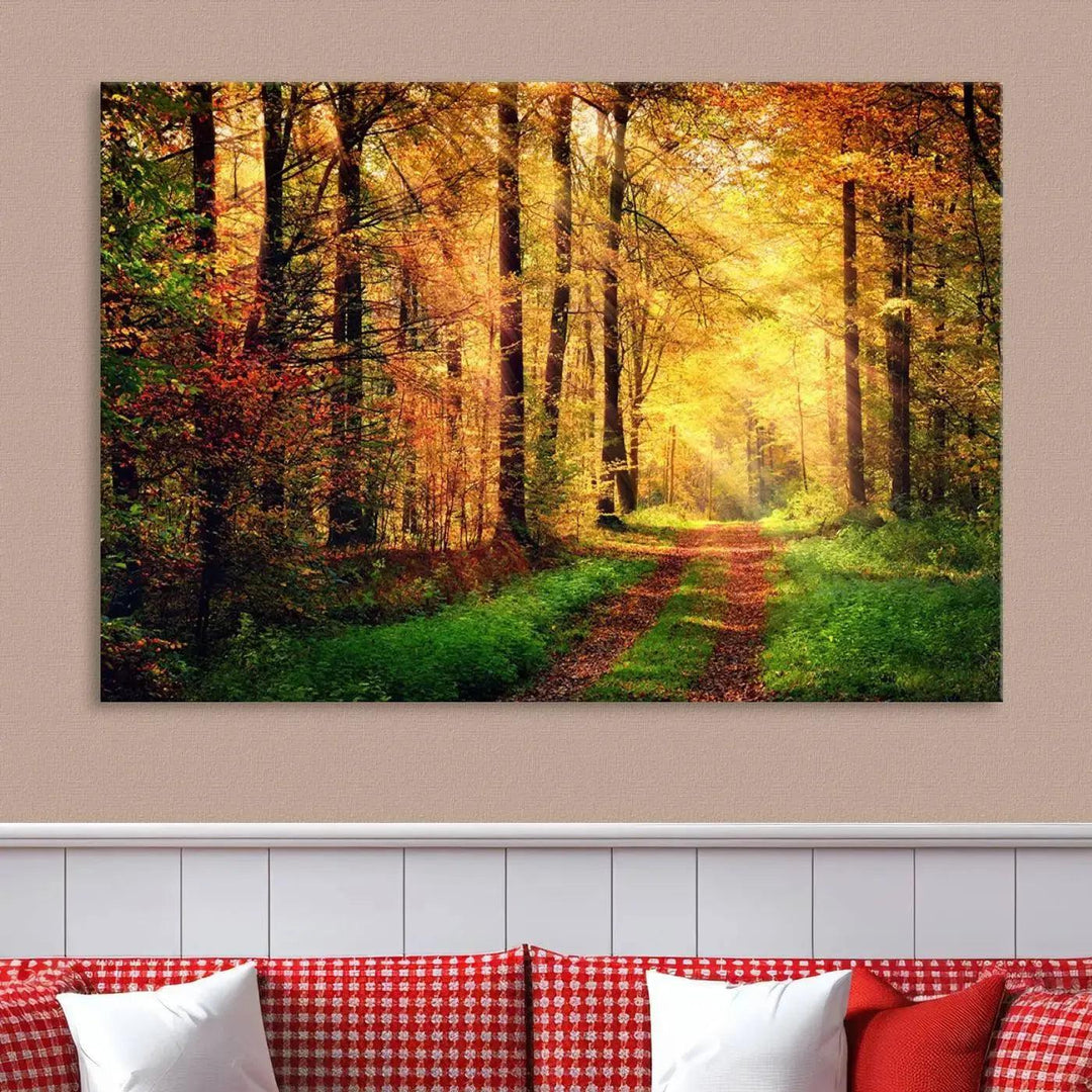 Sunshine Through Red Forest Canvas Print Large Artwork