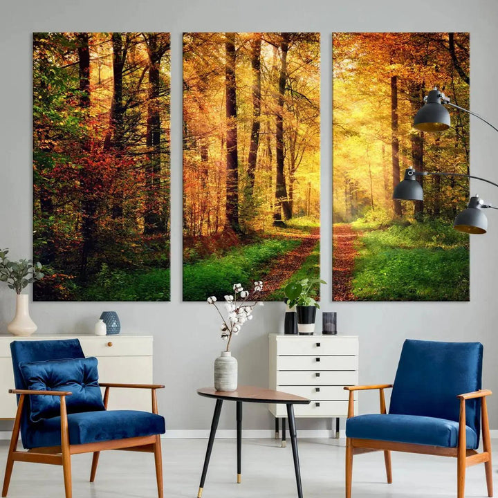 Sunshine Through Red Forest Canvas Print Large Artwork