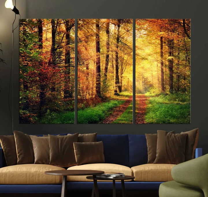 Sunshine Through Red Forest Canvas Print Large Artwork