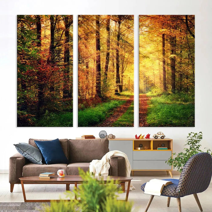 Sunshine Through Red Forest Canvas Print Large Artwork