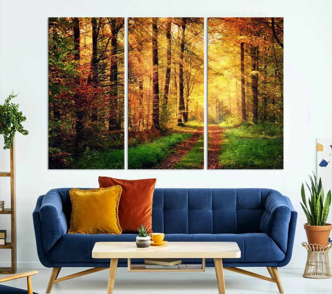 Sunshine Through Red Forest Canvas Print Large Artwork