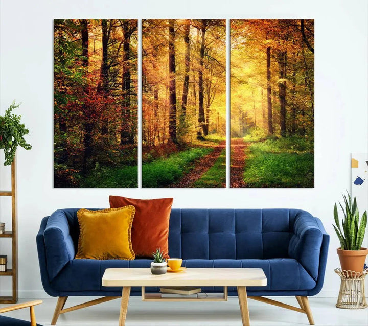 Sunshine Through Red Forest Canvas Print Large Artwork