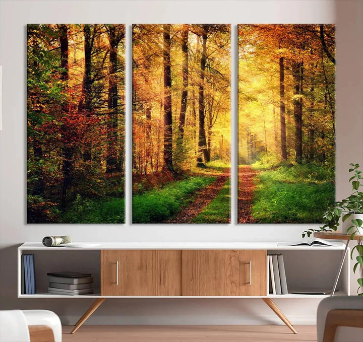 Sunshine Through Red Forest Canvas Print Large Artwork