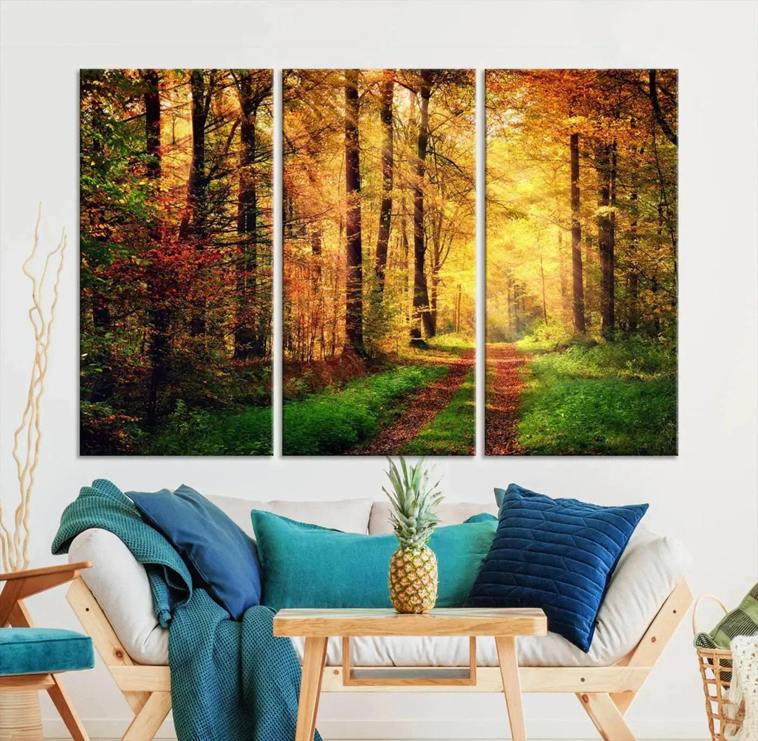 Sunshine Through Red Forest Canvas Print Large Artwork