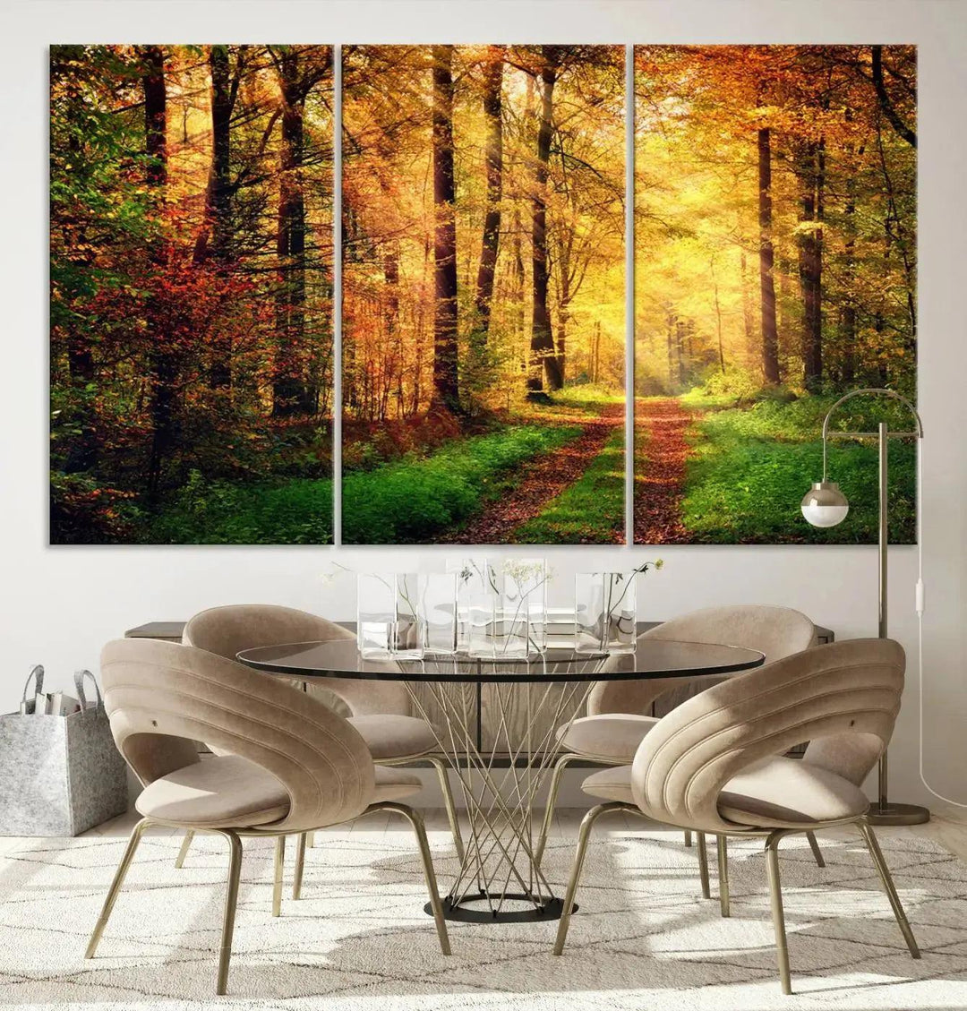 Sunshine Through Red Forest Canvas Print Large Artwork