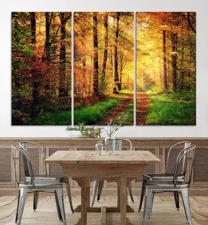 Sunshine Through Red Forest Canvas Print Large Artwork