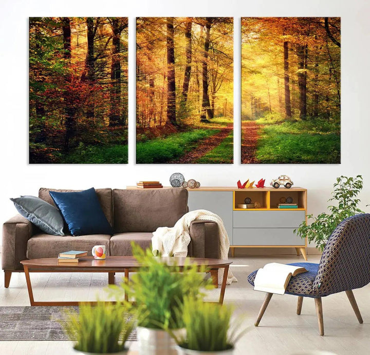 Sunshine Through Red Forest Canvas Print Large Artwork