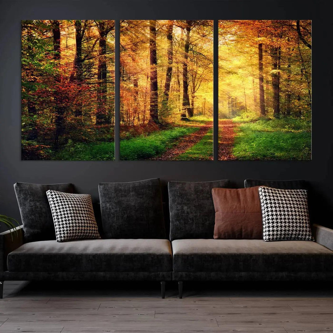 Sunshine Through Red Forest Canvas Print Large Artwork