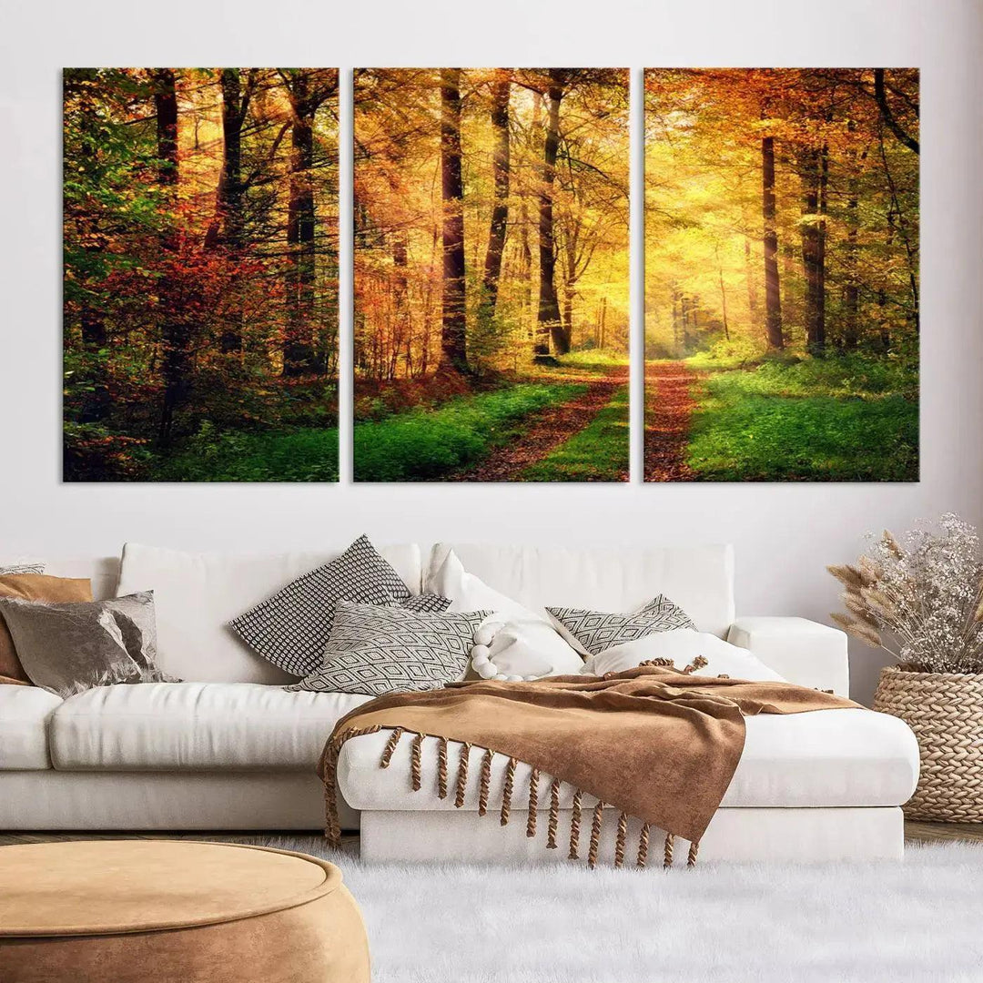 Sunshine Through Red Forest Canvas Print Large Artwork