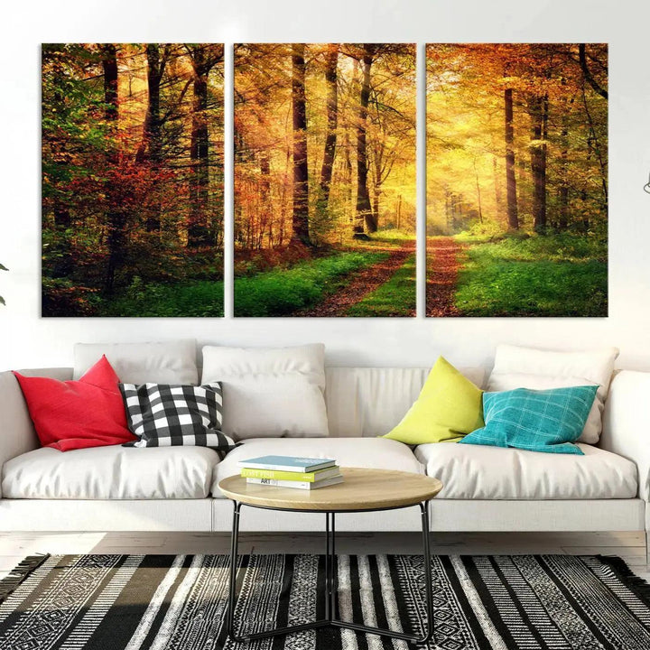 Sunshine Through Red Forest Canvas Print Large Artwork