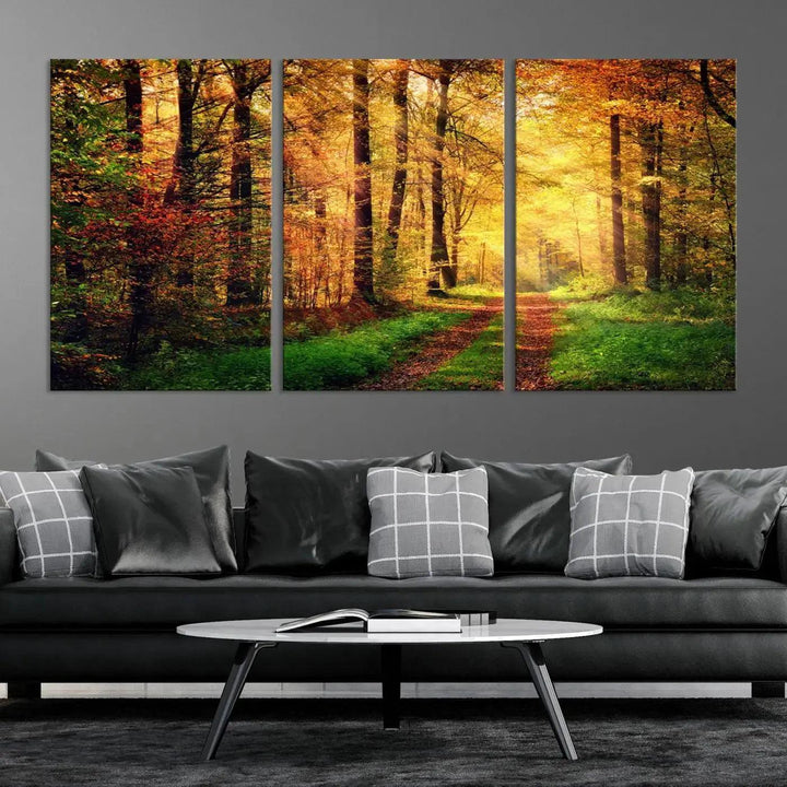 Sunshine Through Red Forest Canvas Print Large Artwork