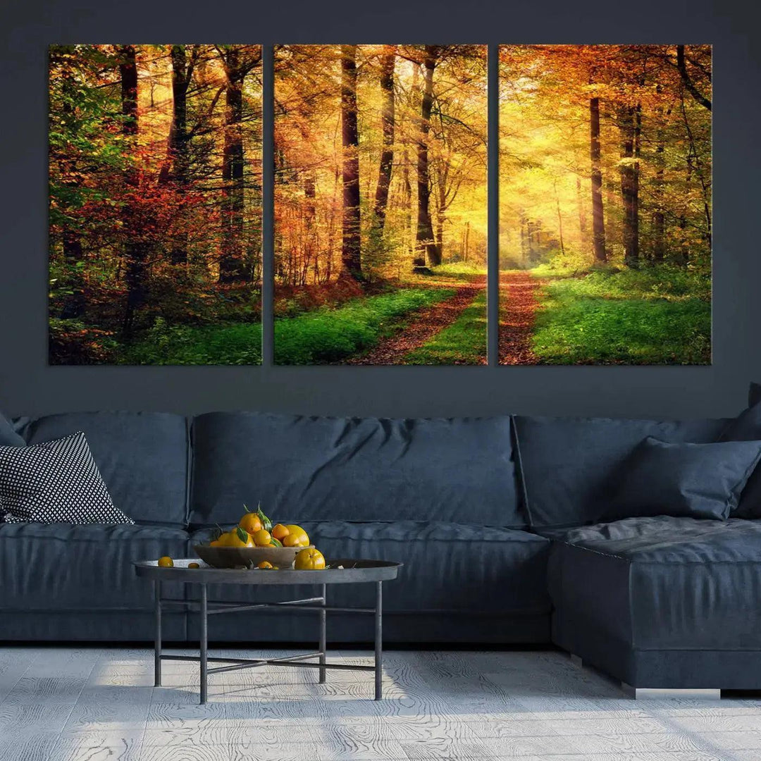 Sunshine Through Red Forest Canvas Print Large Artwork