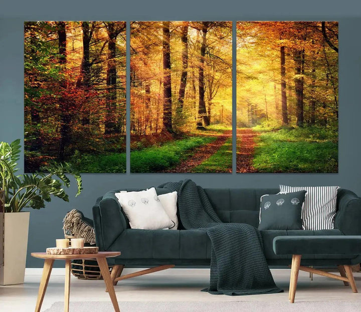 Sunshine Through Red Forest Canvas Print Large Artwork