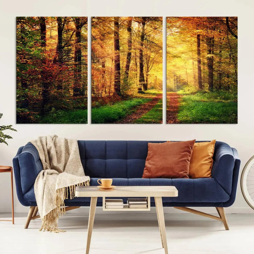 Sunshine Through Red Forest Canvas Print Large Artwork