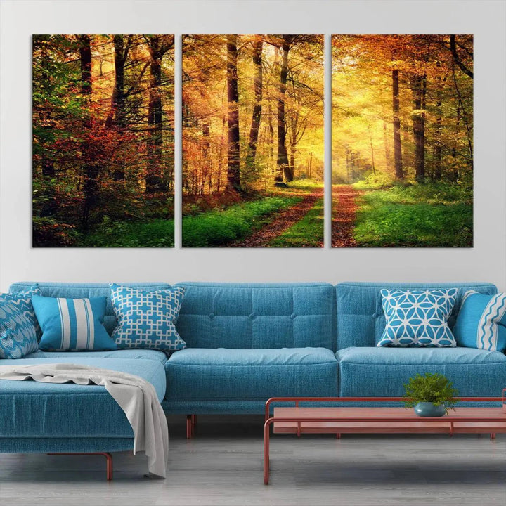 Sunshine Through Red Forest Canvas Print Large Artwork