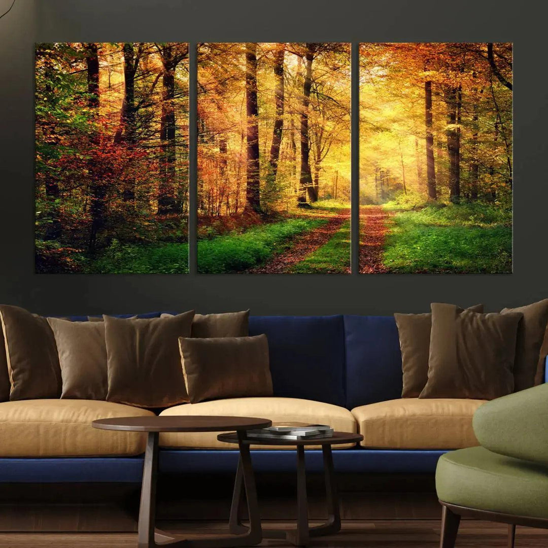 Sunshine Through Red Forest Canvas Print Large Artwork