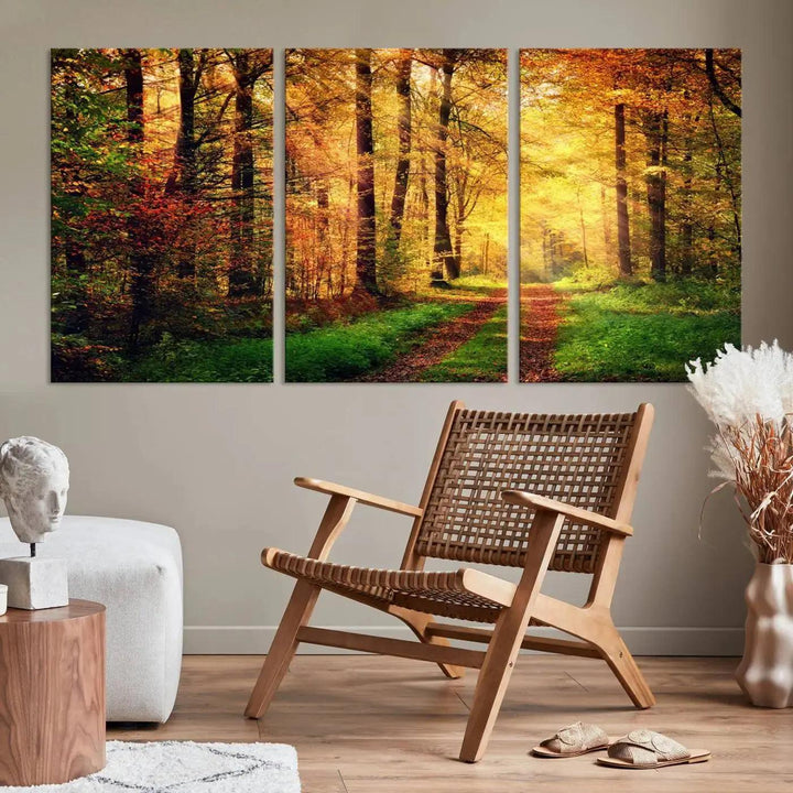 Sunshine Through Red Forest Canvas Print Large Artwork