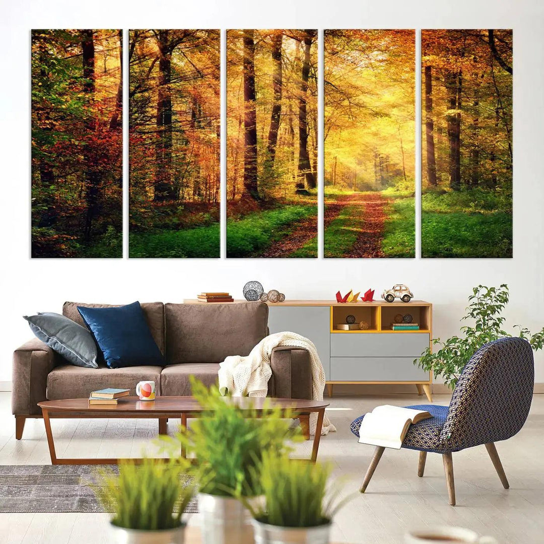 Sunshine Through Red Forest Canvas Print Large Artwork