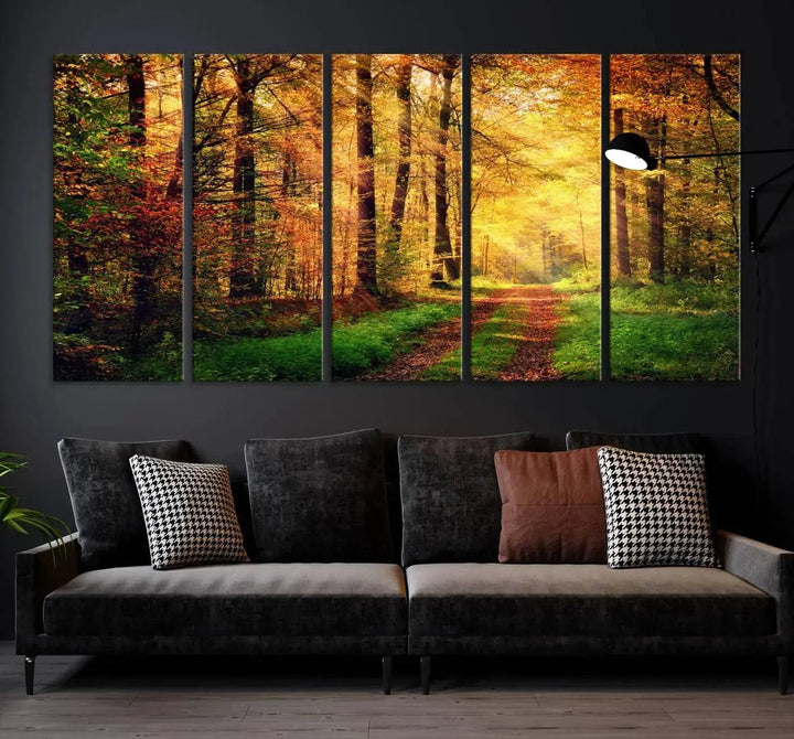 Sunshine Through Red Forest Canvas Print Large Artwork