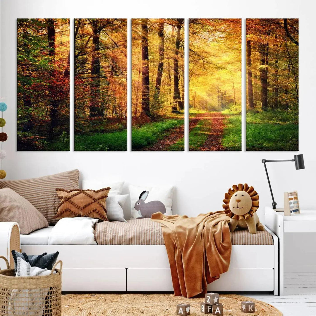 Sunshine Through Red Forest Canvas Print Large Artwork