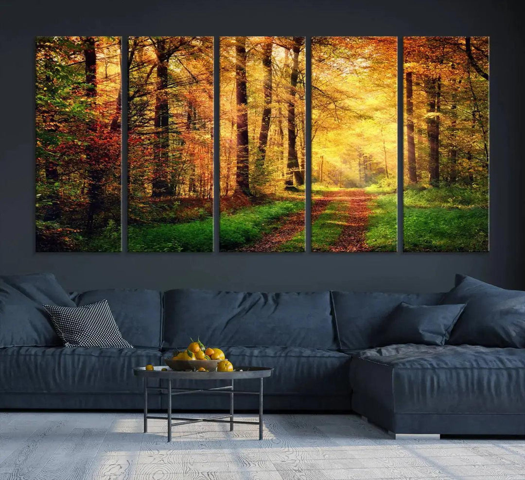 Sunshine Through Red Forest Canvas Print Large Artwork