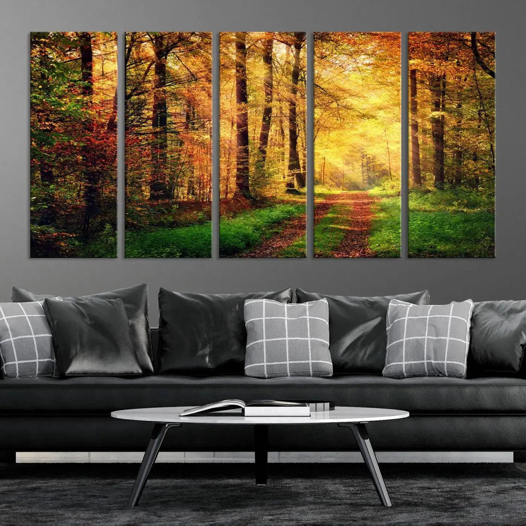 Sunshine Through Red Forest Canvas Print Large Artwork