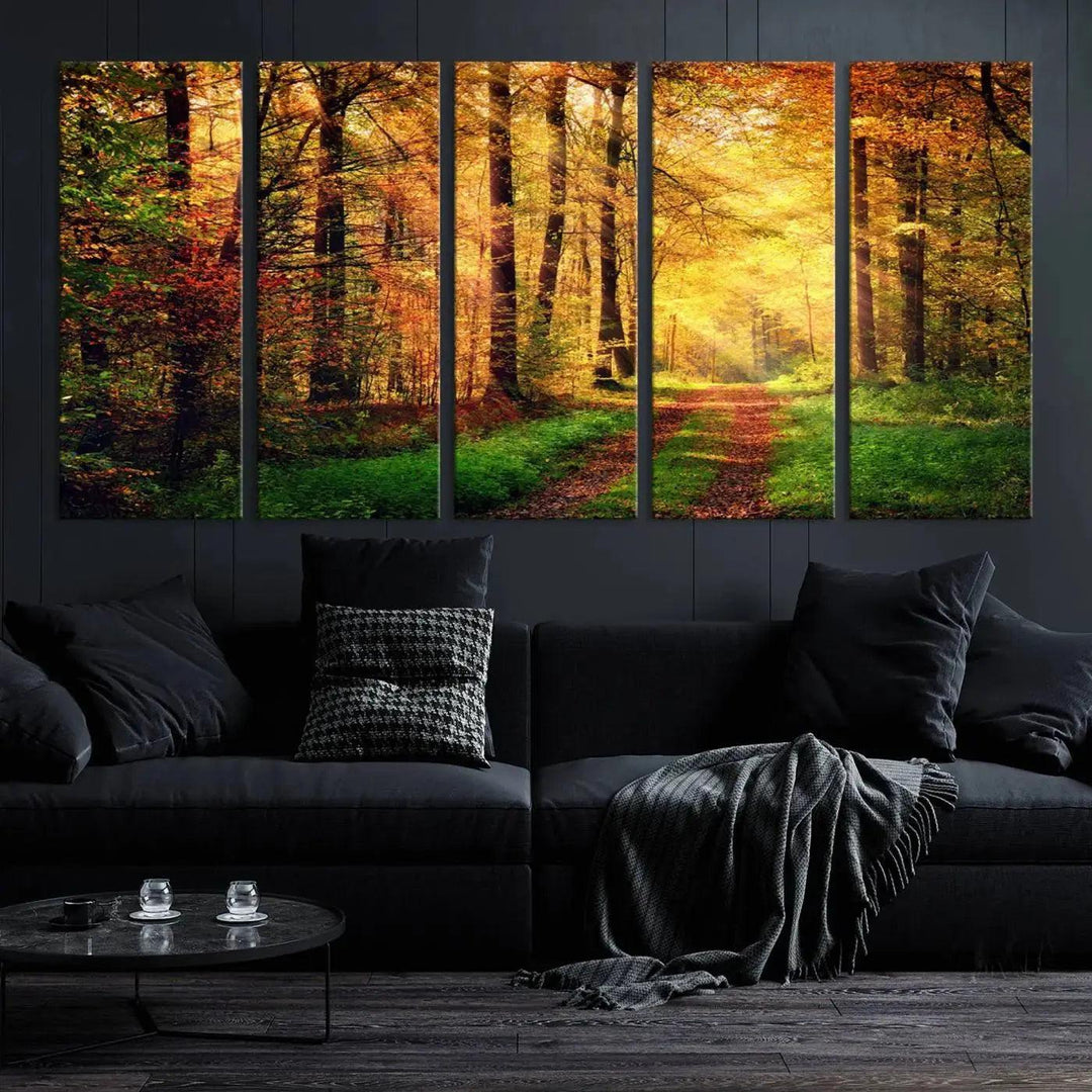 Sunshine Through Red Forest Canvas Print Large Artwork