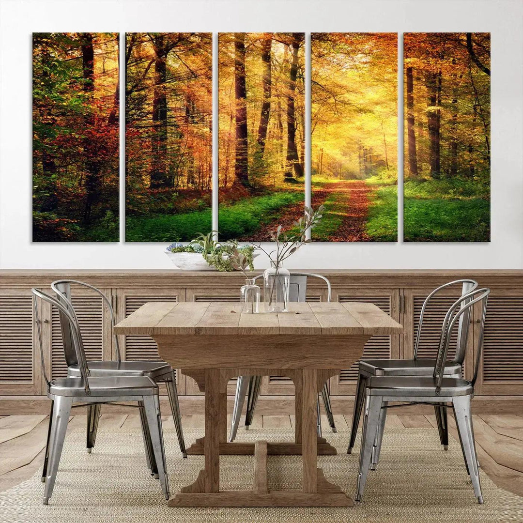 Sunshine Through Red Forest Canvas Print Large Artwork