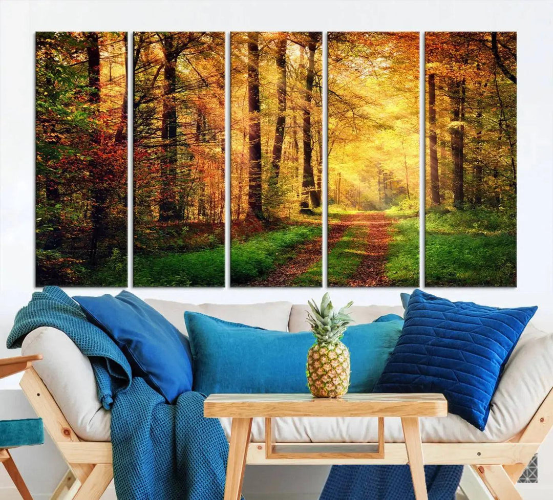 Sunshine Through Red Forest Canvas Print Large Artwork