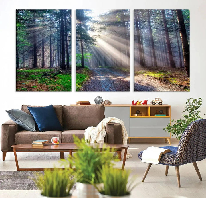 Sunshine in Forest Large Wall Art Spring Landscape Canvas Print Wall Decor