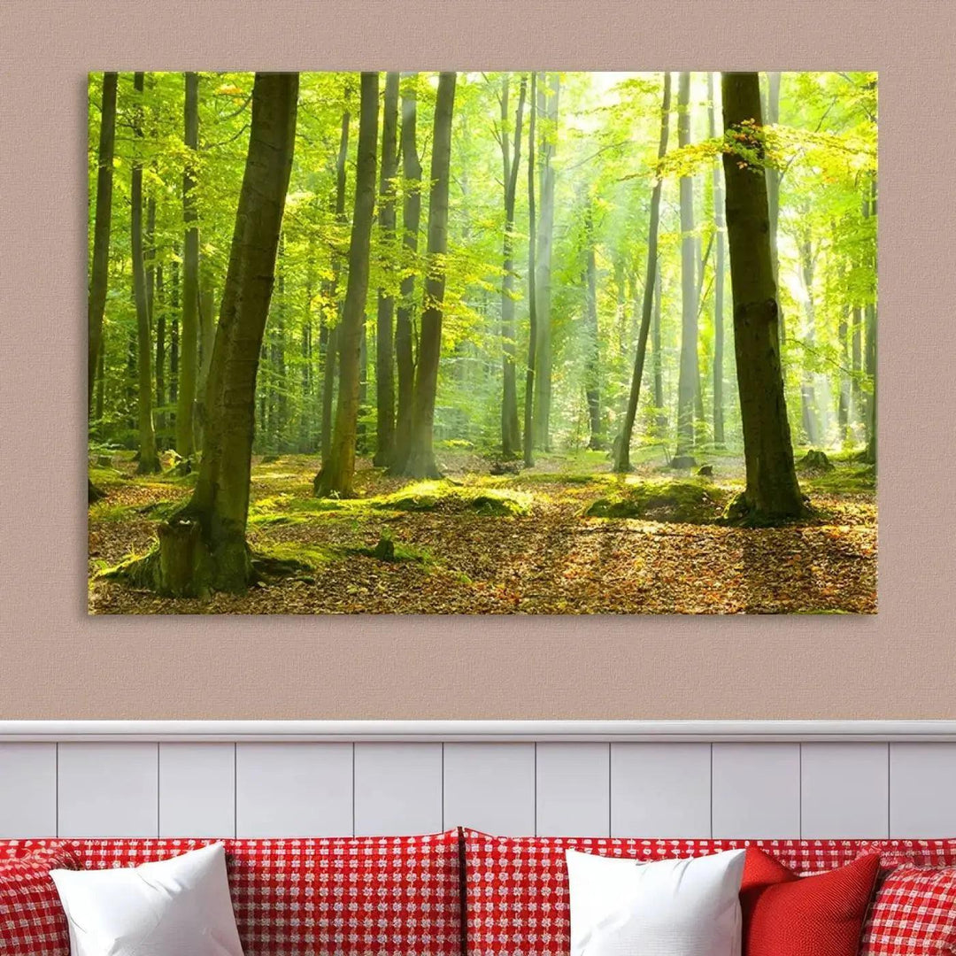 Sunshine in Green Forest Large Wall Art Landscape Canvas Print