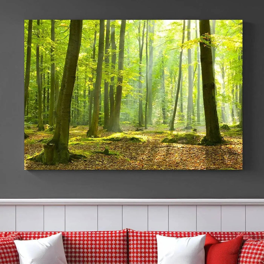 Sunshine in Green Forest Large Wall Art Landscape Canvas Print