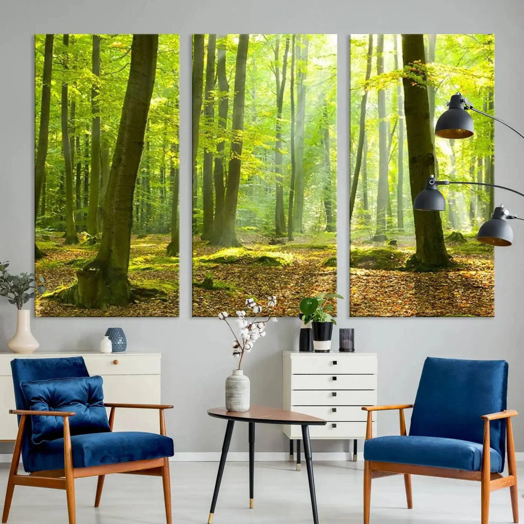 Sunshine in Green Forest Large Wall Art Landscape Canvas Print