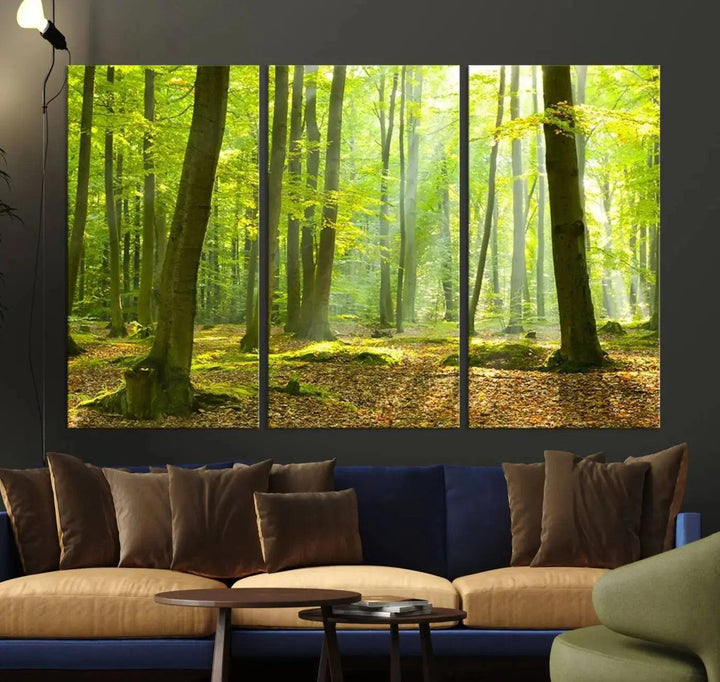 Sunshine in Green Forest Large Wall Art Landscape Canvas Print