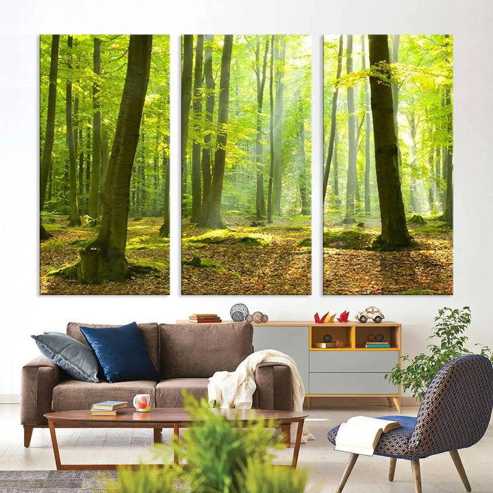 Sunshine in Green Forest Large Wall Art Landscape Canvas Print