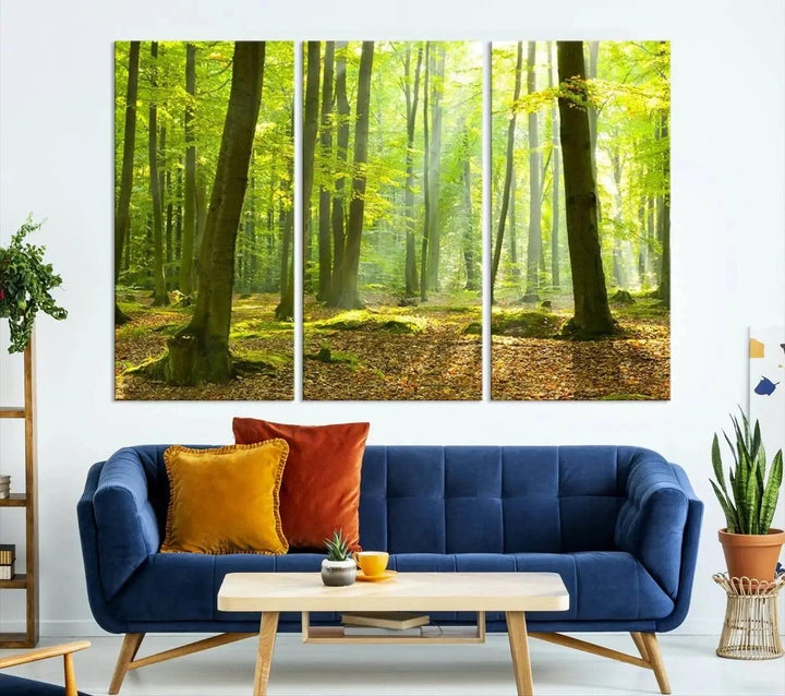 Sunshine in Green Forest Large Wall Art Landscape Canvas Print