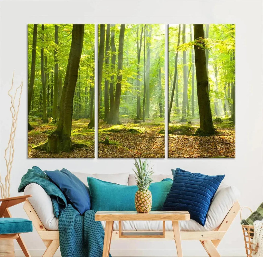 Sunshine in Green Forest Large Wall Art Landscape Canvas Print