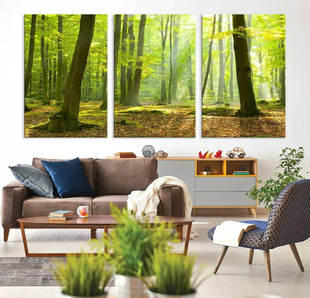 Sunshine in Green Forest Large Wall Art Landscape Canvas Print