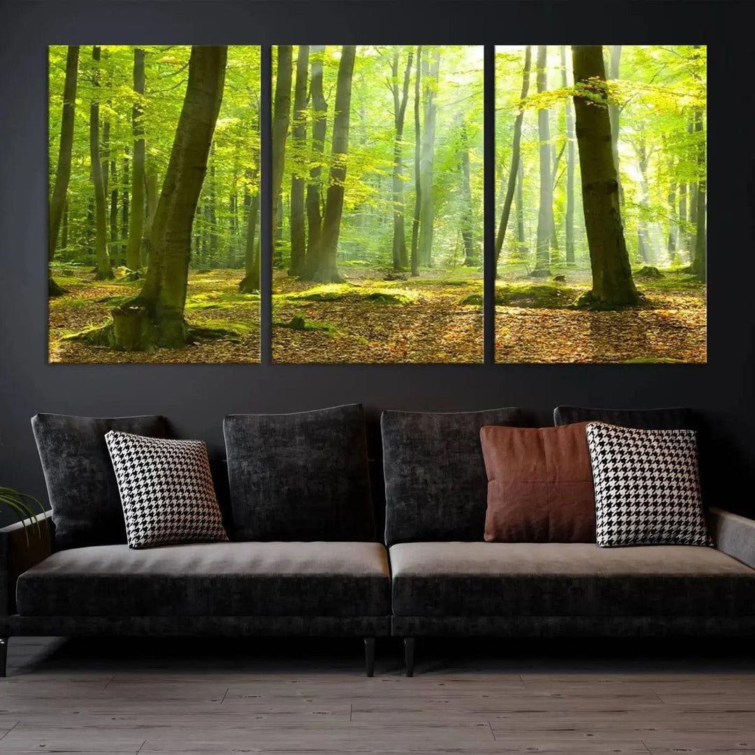 Sunshine in Green Forest Large Wall Art Landscape Canvas Print