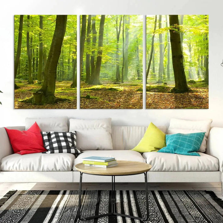 Sunshine in Green Forest Large Wall Art Landscape Canvas Print