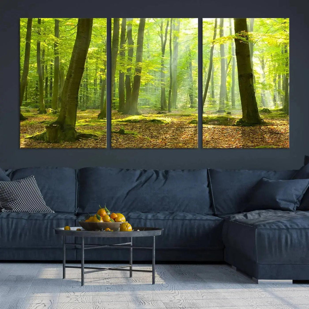 Sunshine in Green Forest Large Wall Art Landscape Canvas Print