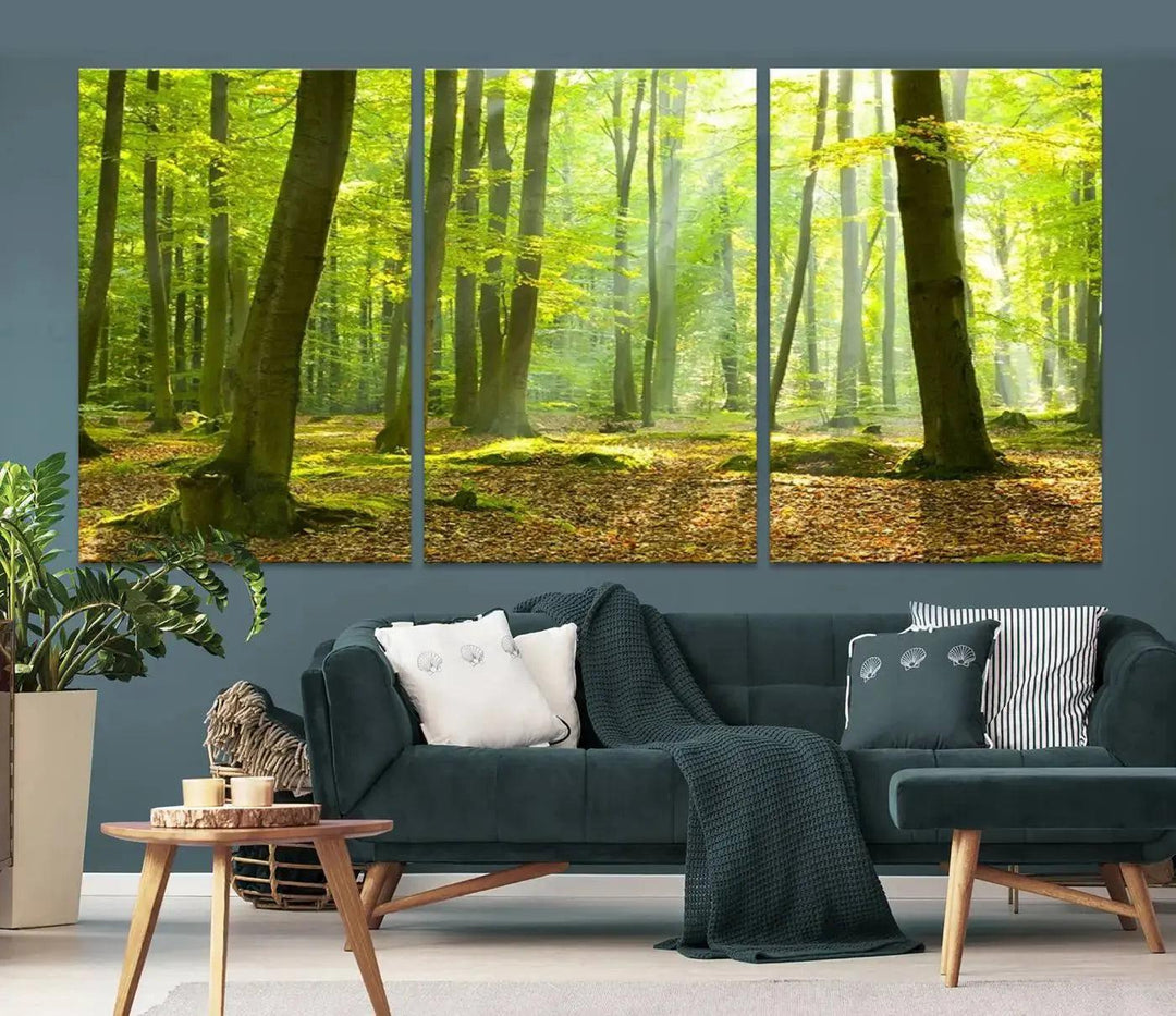 Sunshine in Green Forest Large Wall Art Landscape Canvas Print