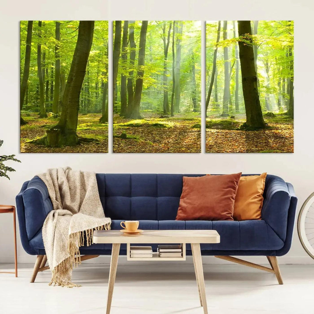 Sunshine in Green Forest Large Wall Art Landscape Canvas Print